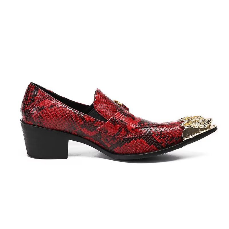 Sapatos Formais Masculinos Couro Crocodilo Sem Cadarço - Vermelho