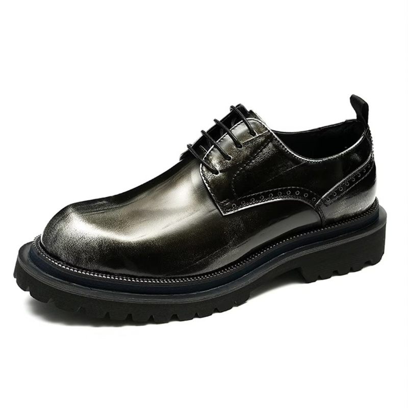 Sapatos Formais Masculinos Couro Elegante Com Cadarço Calçado Luxo - Preto