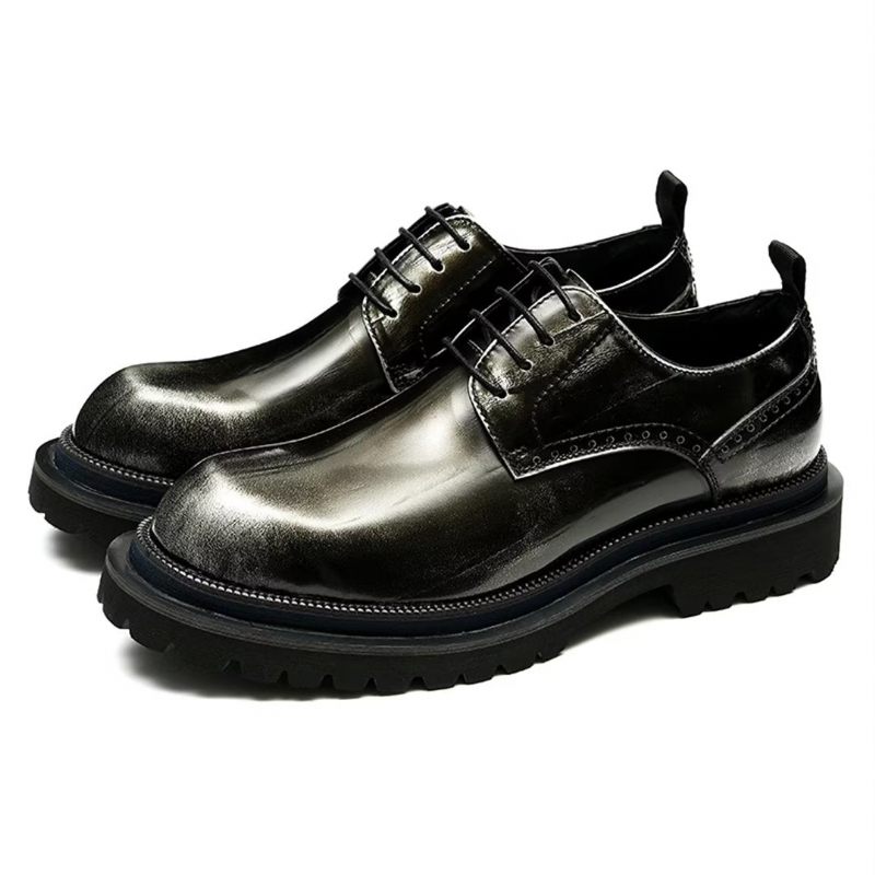 Sapatos Formais Masculinos Couro Elegante Com Cadarço Calçado Luxo - Preto