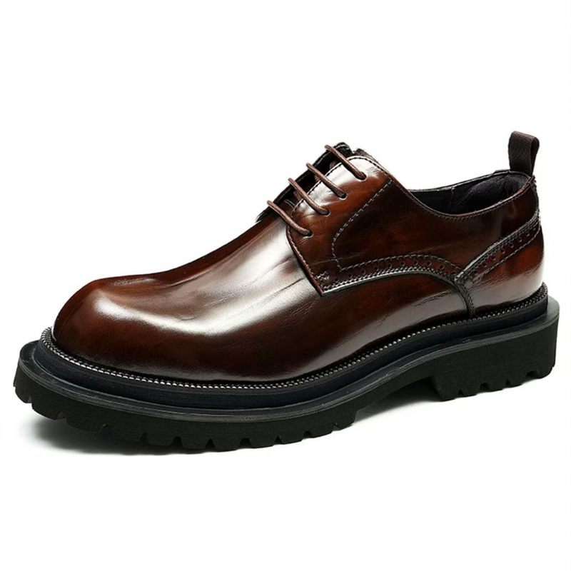 Sapatos Formais Masculinos Couro Elegante Com Cadarço Calçado Luxo - Café