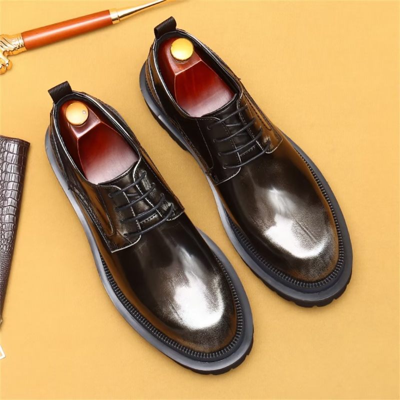 Sapatos Formais Masculinos Couro Elegante Com Cadarço Calçado Luxo - Café