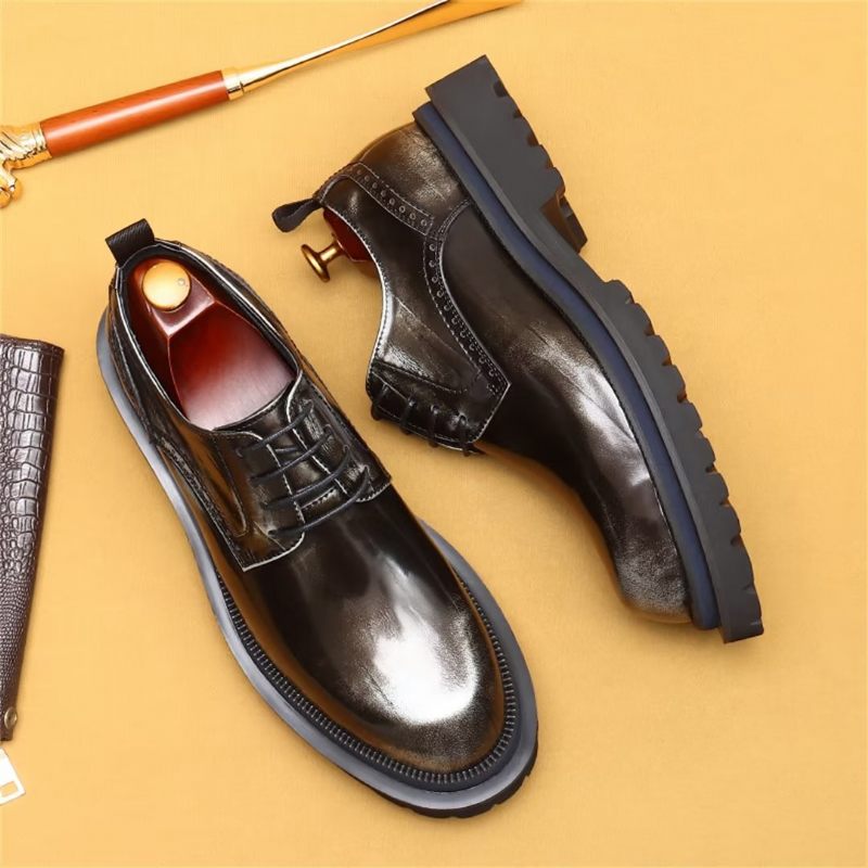 Sapatos Formais Masculinos Couro Elegante Com Cadarço Calçado Luxo - Café