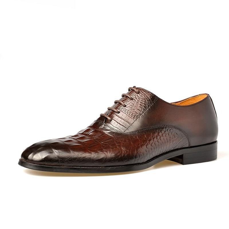 Sapatos Formais Masculinos Couro Esculpido Exótico Brogue - Café