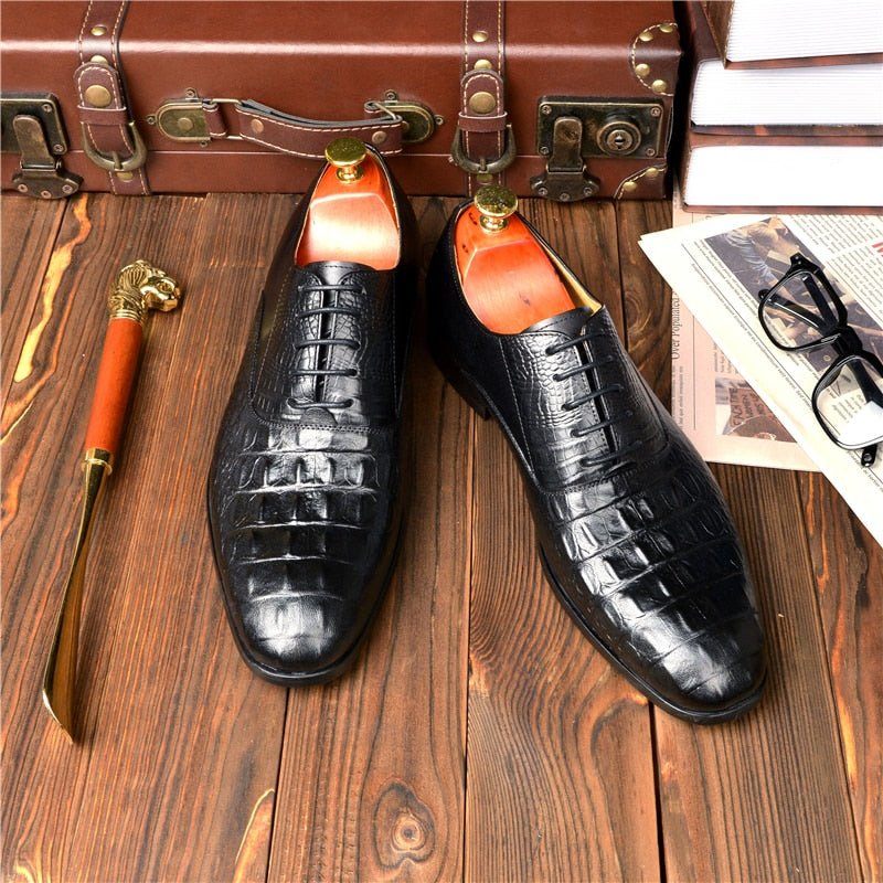 Sapatos Formais Masculinos Couro Esculpido Exótico Brogue - Preto