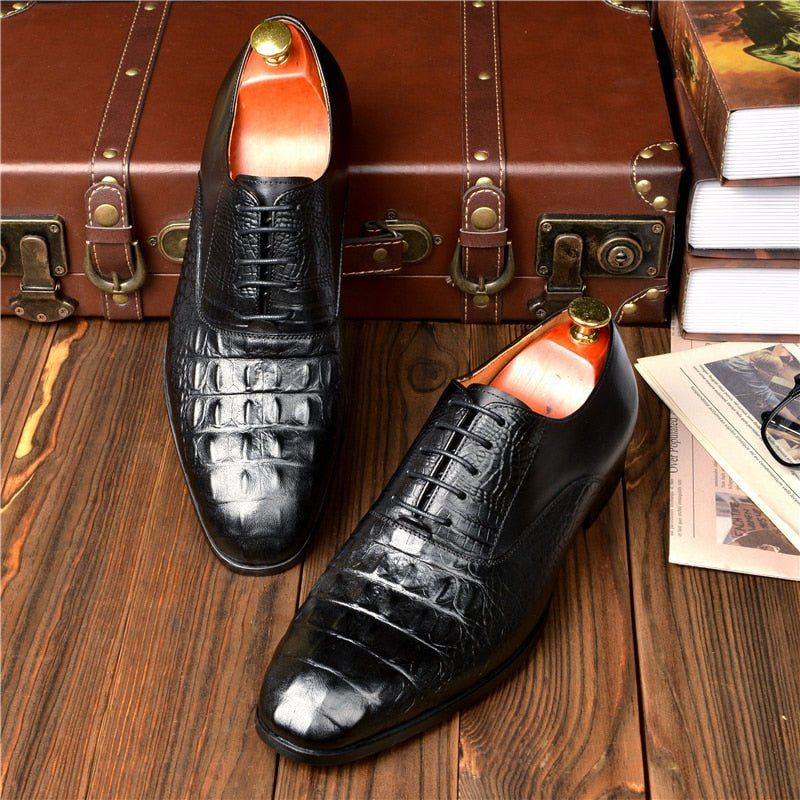 Sapatos Formais Masculinos Couro Esculpido Exótico Brogue - Preto