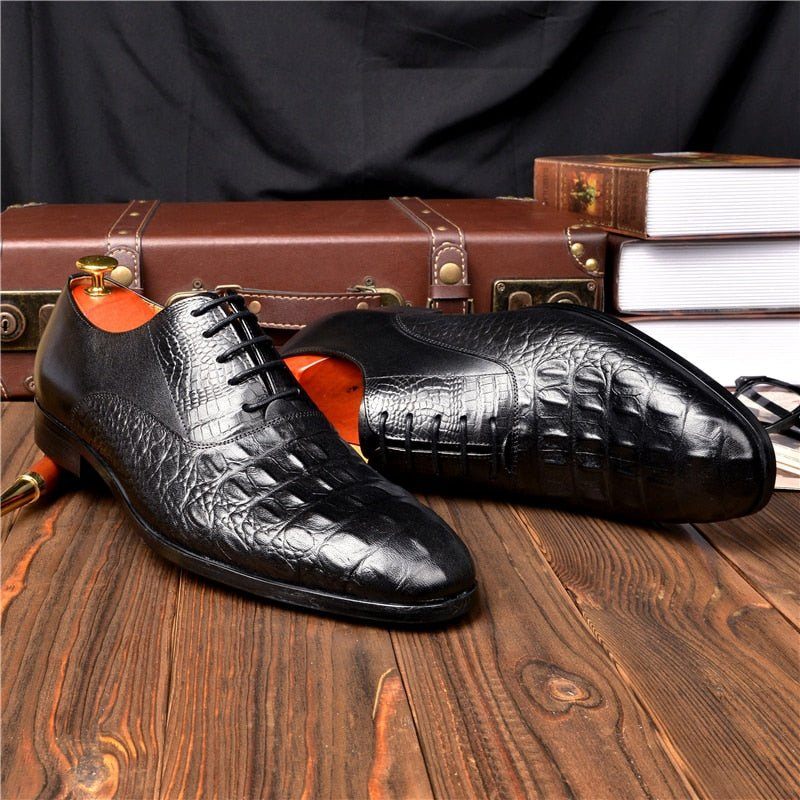 Sapatos Formais Masculinos Couro Esculpido Exótico Brogue - Preto