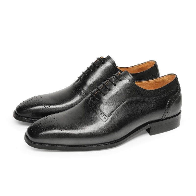 Sapatos Formais Masculinos Couro Exótico Clássicos Com Cordões - Preto