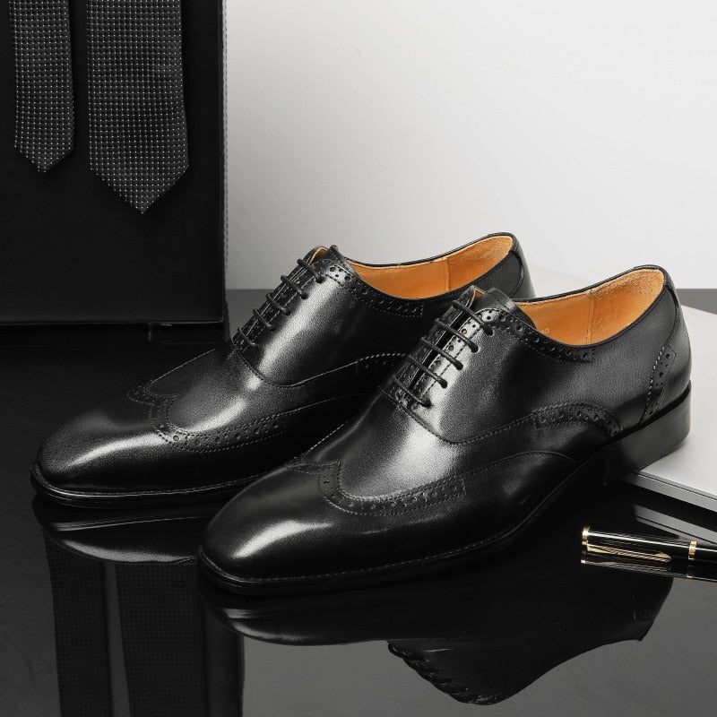 Sapatos Formais Masculinos Couro Exótico Clássicos Com Cordões - Preto 1