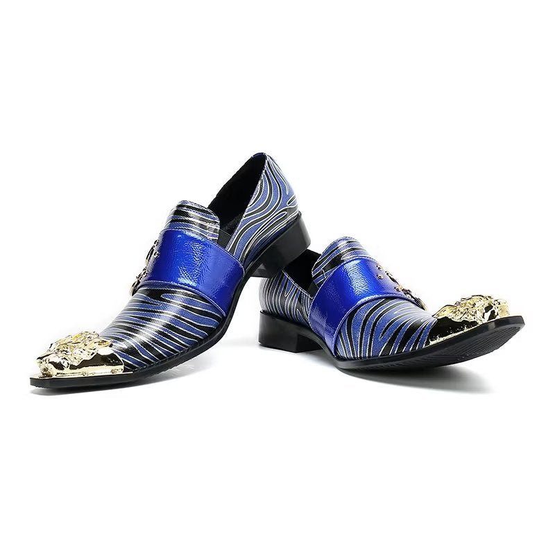 Sapatos Formais Masculinos Couro Exótico Com Bico Quadrado Monkstraps - Azul