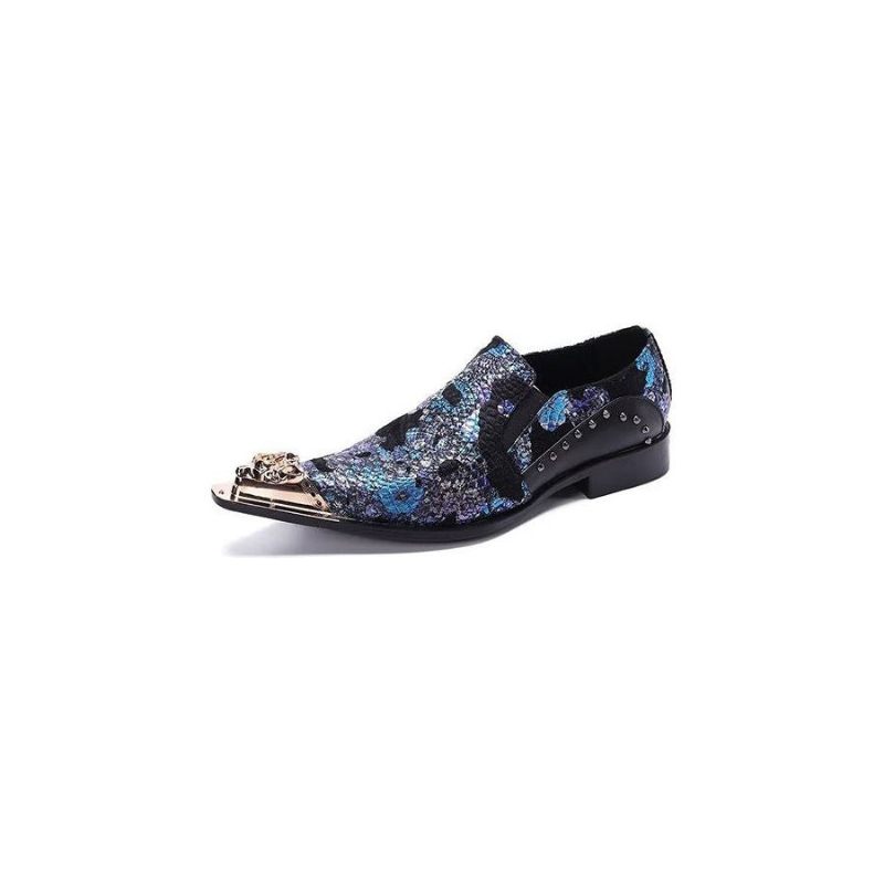 Sapatos Formais Masculinos Couro Exótico Luxo Slip-on Inteligentes - Azul