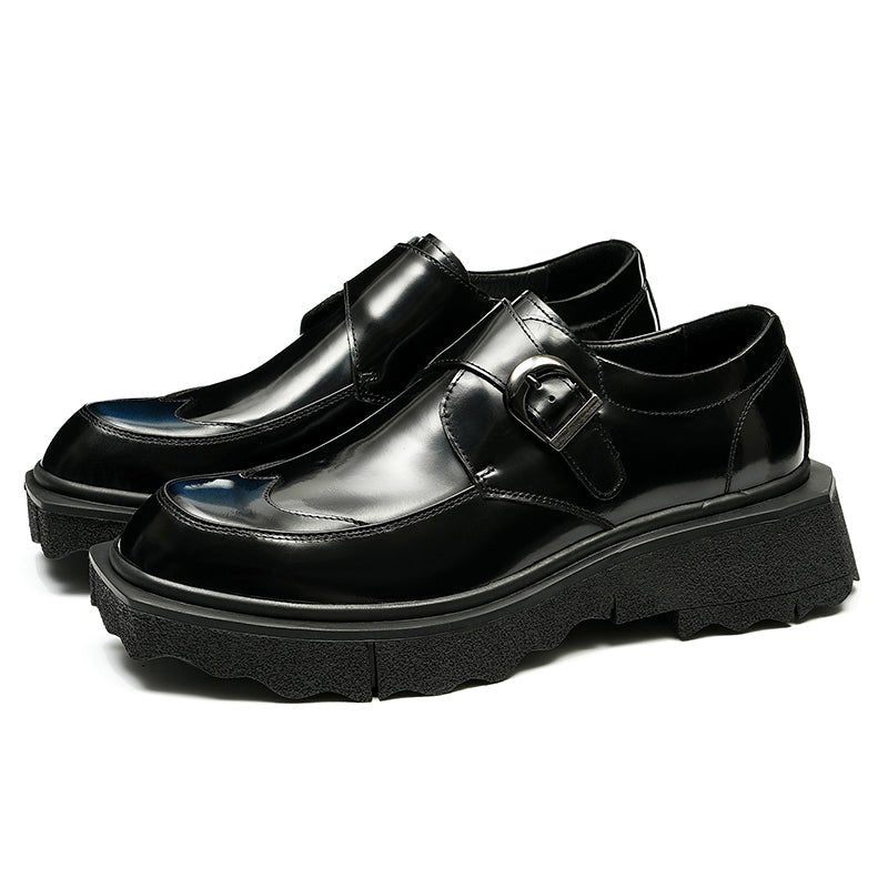 Sapatos Formais Masculinos Couro Exótico Slip-on Brogues Casamento Designer - Preto