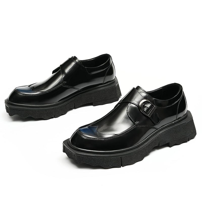 Sapatos Formais Masculinos Couro Exótico Slip-on Brogues Casamento Designer - Preto