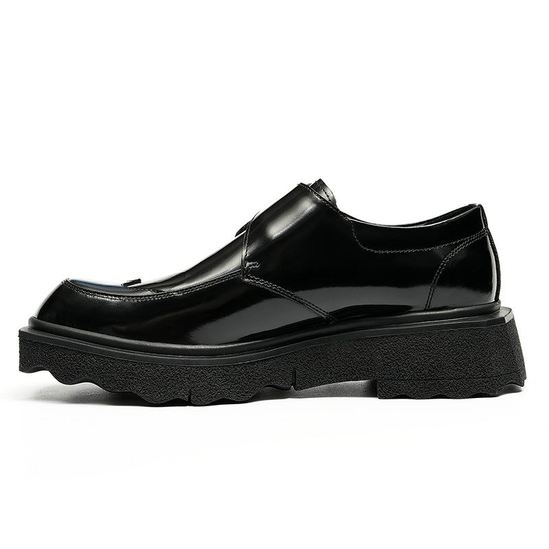 Sapatos Formais Masculinos Couro Exótico Slip-on Brogues Casamento Designer - Preto