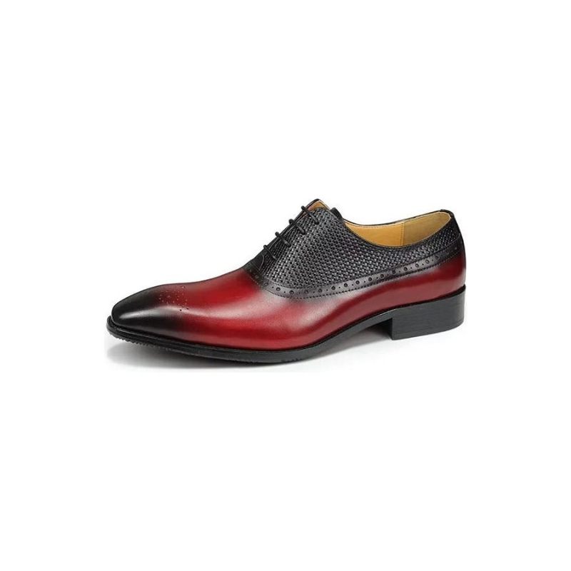 Sapatos Formais Masculinos Couro Genuíno Brogue Casamento - Vermelho