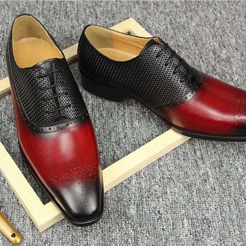 Sapatos Formais Masculinos Couro Genuíno Brogue Casamento - Vermelho