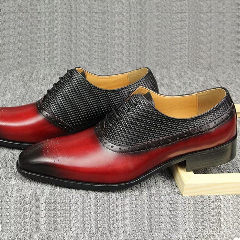 Sapatos Formais Masculinos Couro Genuíno Brogue Casamento - Vermelho