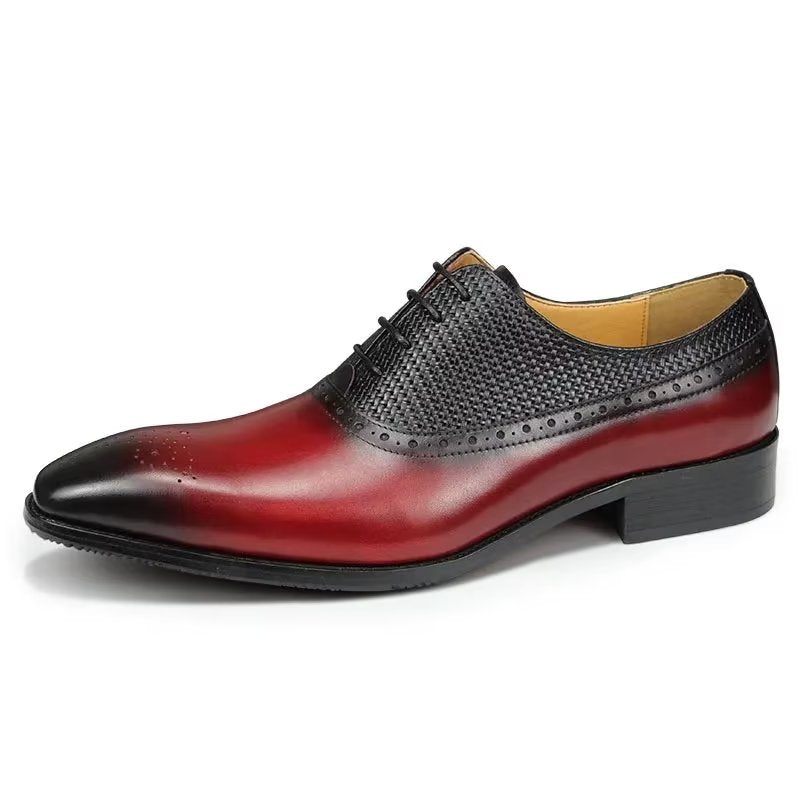 Sapatos Formais Masculinos Couro Genuíno Brogue Casamento - Vermelho