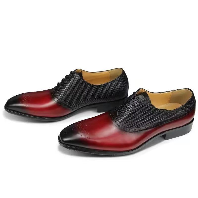 Sapatos Formais Masculinos Couro Genuíno Brogue Casamento - Vermelho