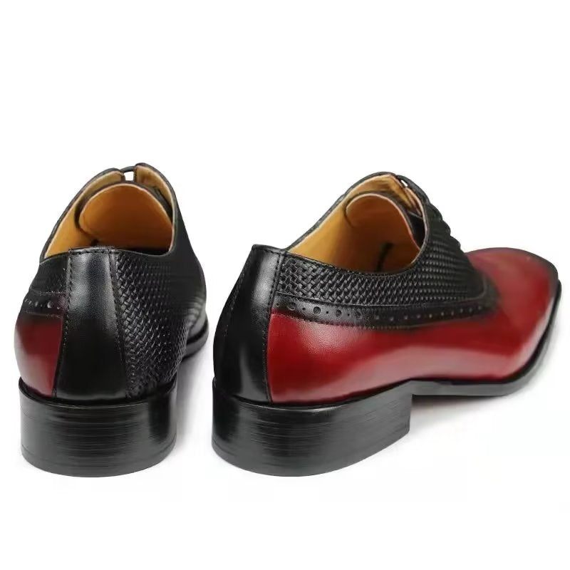 Sapatos Formais Masculinos Couro Genuíno Brogue Casamento - Vermelho