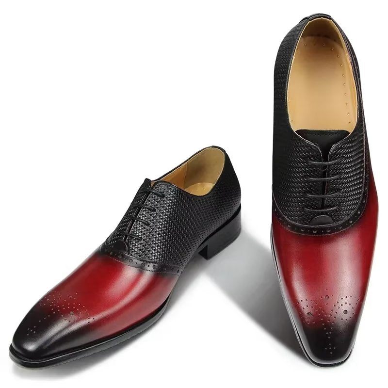 Sapatos Formais Masculinos Couro Genuíno Brogue Casamento - Vermelho