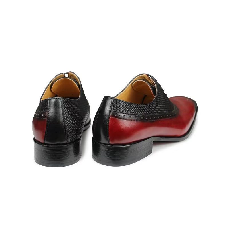 Sapatos Formais Masculinos Couro Genuíno Brogue Casamento - Vermelho