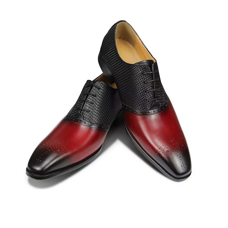 Sapatos Formais Masculinos Couro Genuíno Brogue Casamento - Vermelho