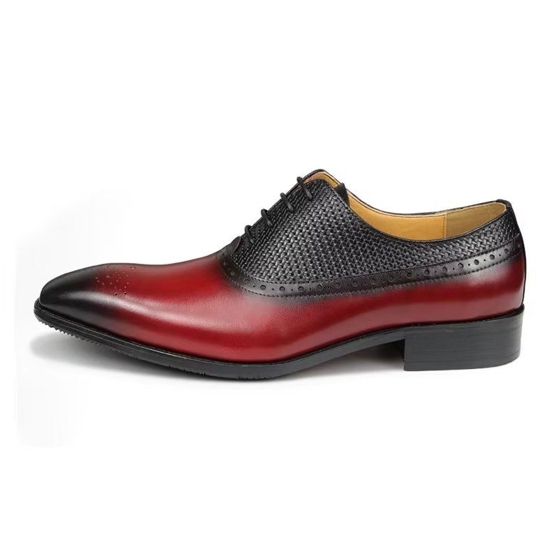 Sapatos Formais Masculinos Couro Genuíno Brogue Casamento - Vermelho