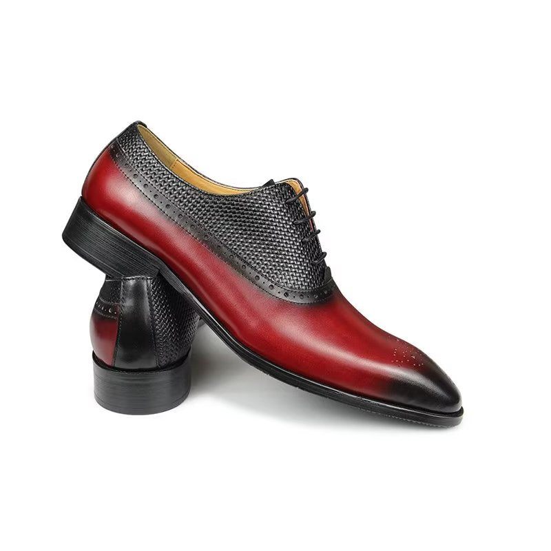 Sapatos Formais Masculinos Couro Genuíno Brogue Casamento - Vermelho