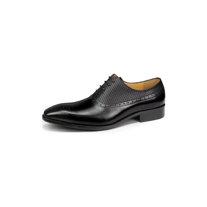 Sapatos Formais Masculinos Couro Genuíno Brogue Casamento - Preto