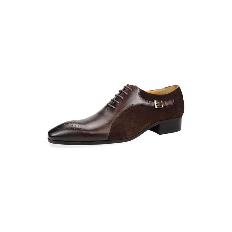 Sapatos Formais Masculinos Couro Genuíno Brogue Modernos Casamento - Café