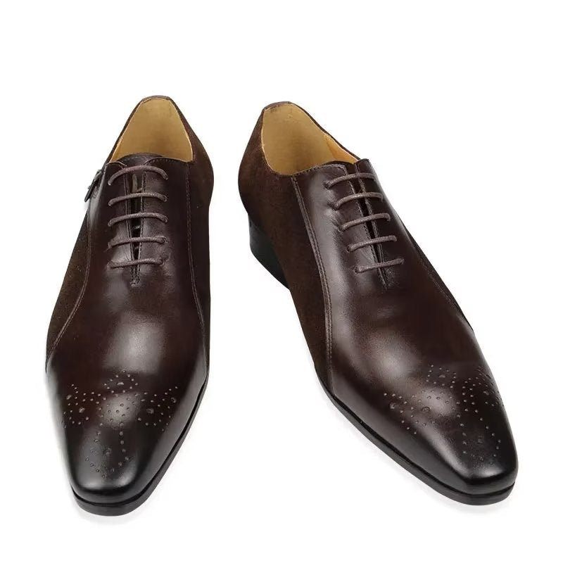 Sapatos Formais Masculinos Couro Genuíno Brogue Modernos Casamento - Café