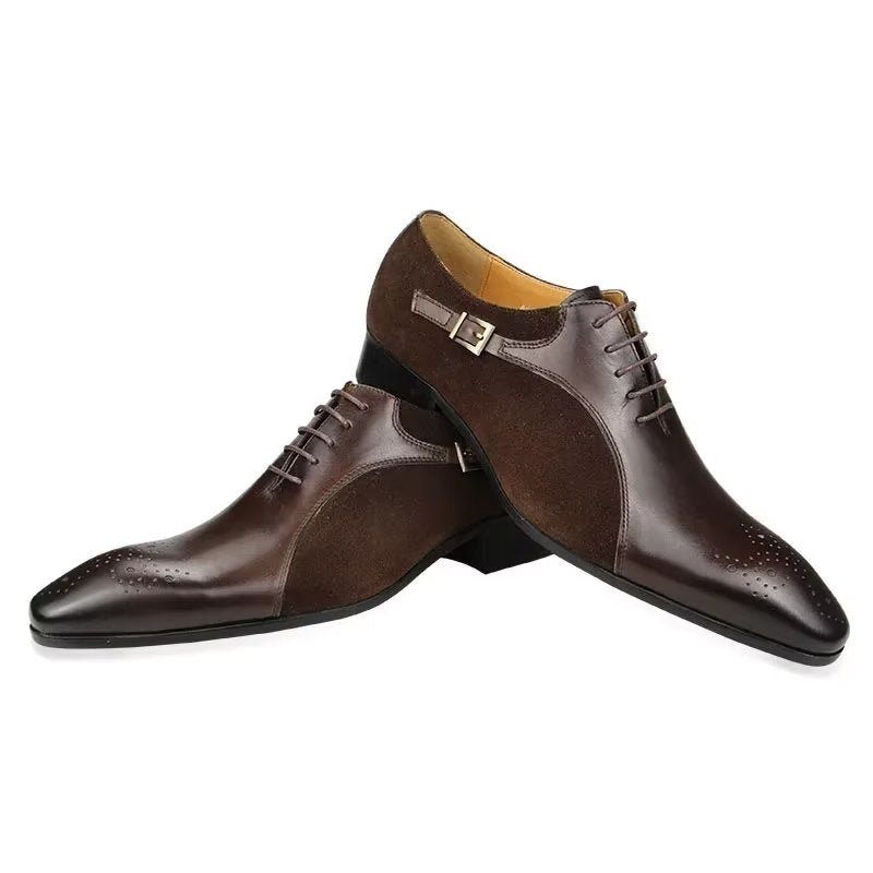 Sapatos Formais Masculinos Couro Genuíno Brogue Modernos Casamento - Café