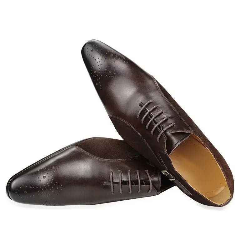 Sapatos Formais Masculinos Couro Genuíno Brogue Modernos Casamento - Café