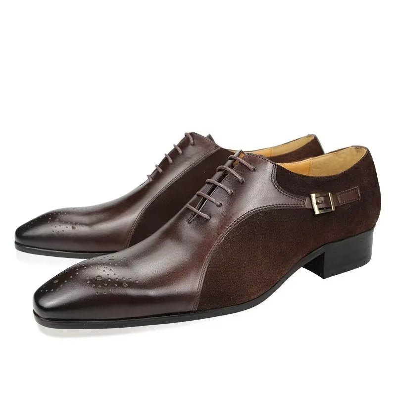 Sapatos Formais Masculinos Couro Genuíno Brogue Modernos Casamento - Café