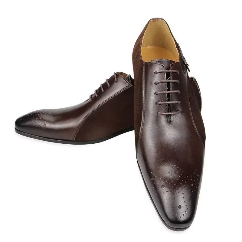 Sapatos Formais Masculinos Couro Genuíno Brogue Modernos Casamento - Café