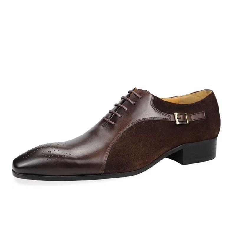 Sapatos Formais Masculinos Couro Genuíno Brogue Modernos Casamento - Café