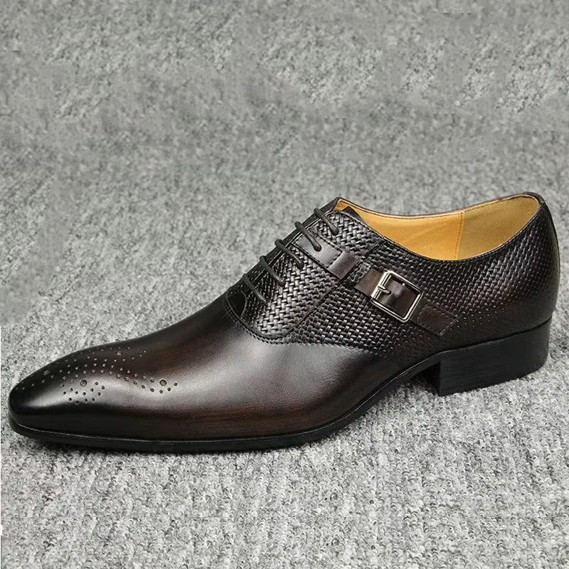 Sapatos Formais Masculinos Couro Genuíno Chiques Casamento Brogue - Café