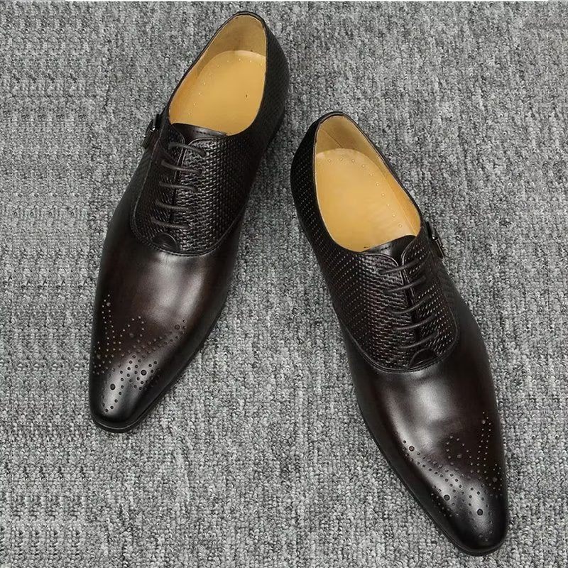 Sapatos Formais Masculinos Couro Genuíno Chiques Casamento Brogue - Café