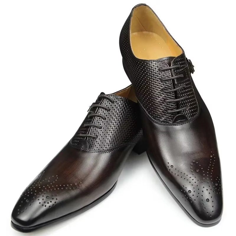 Sapatos Formais Masculinos Couro Genuíno Chiques Casamento Brogue - Café