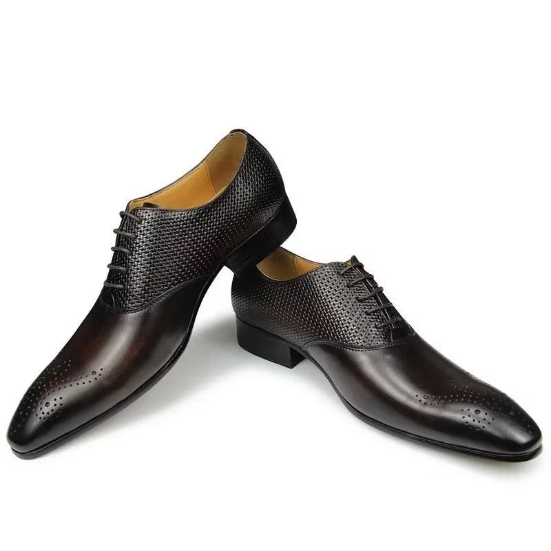 Sapatos Formais Masculinos Couro Genuíno Chiques Casamento Brogue - Café