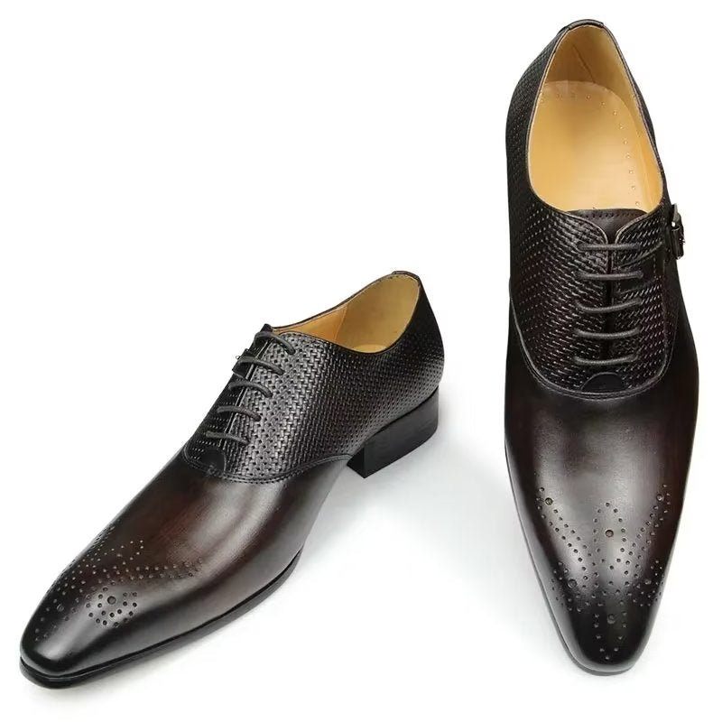 Sapatos Formais Masculinos Couro Genuíno Chiques Casamento Brogue - Café