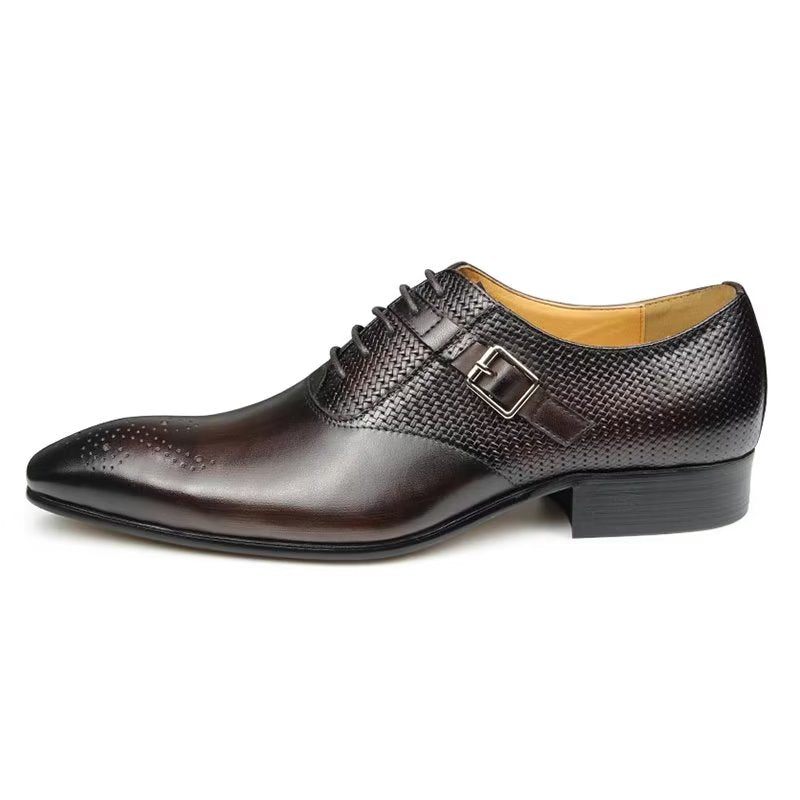 Sapatos Formais Masculinos Couro Genuíno Chiques Casamento Brogue - Café