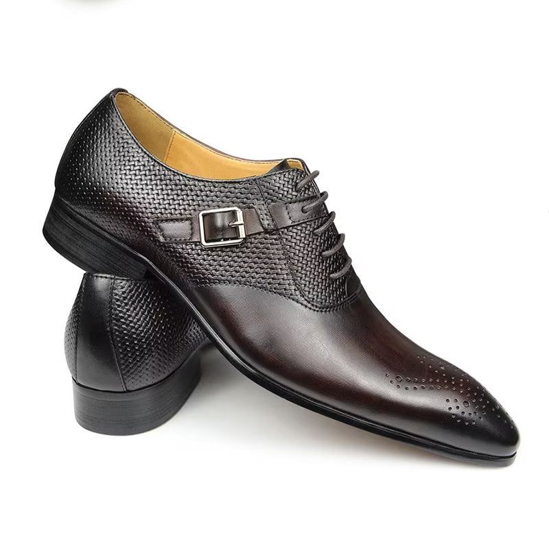 Sapatos Formais Masculinos Couro Genuíno Chiques Casamento Brogue - Café