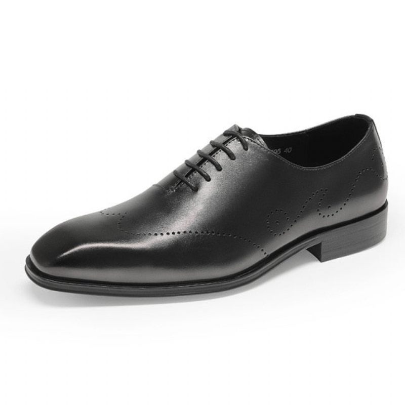 Sapatos Formais Masculinos Couro Genuíno Com Bico Fino Brogue - Preto