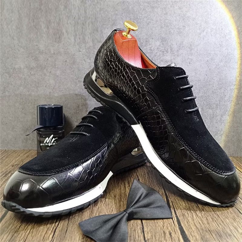 Sapatos Formais Masculinos Couro Genuíno Com Bico Redondo Oxfords Outono - Preto