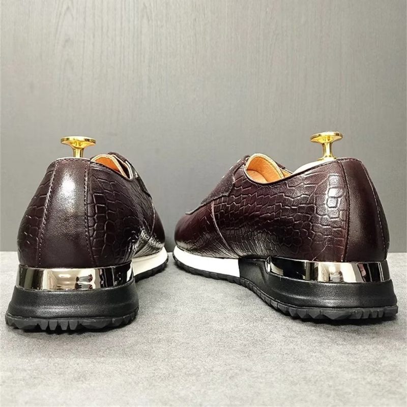 Sapatos Formais Masculinos Couro Genuíno Com Bico Redondo Oxfords Outono - Café