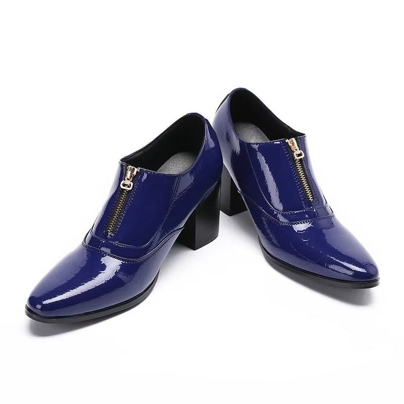 Sapatos Formais Masculinos Couro Genuíno Com Cadarço - Azul