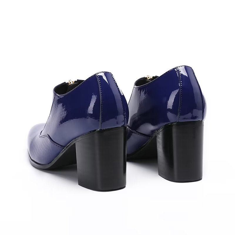 Sapatos Formais Masculinos Couro Genuíno Com Cadarço - Azul