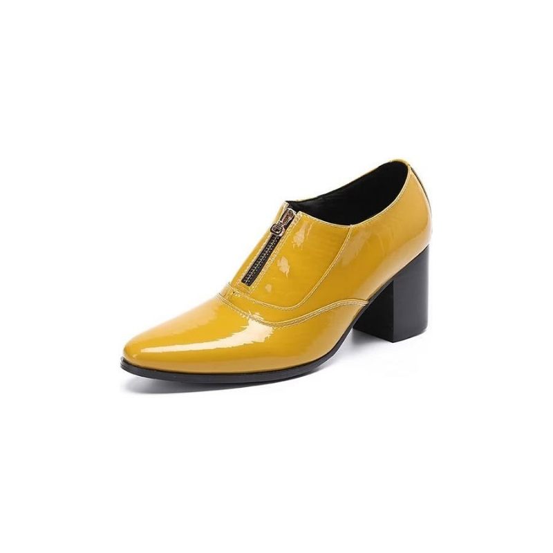 Sapatos Formais Masculinos Couro Genuíno Com Cadarço - Amarelo