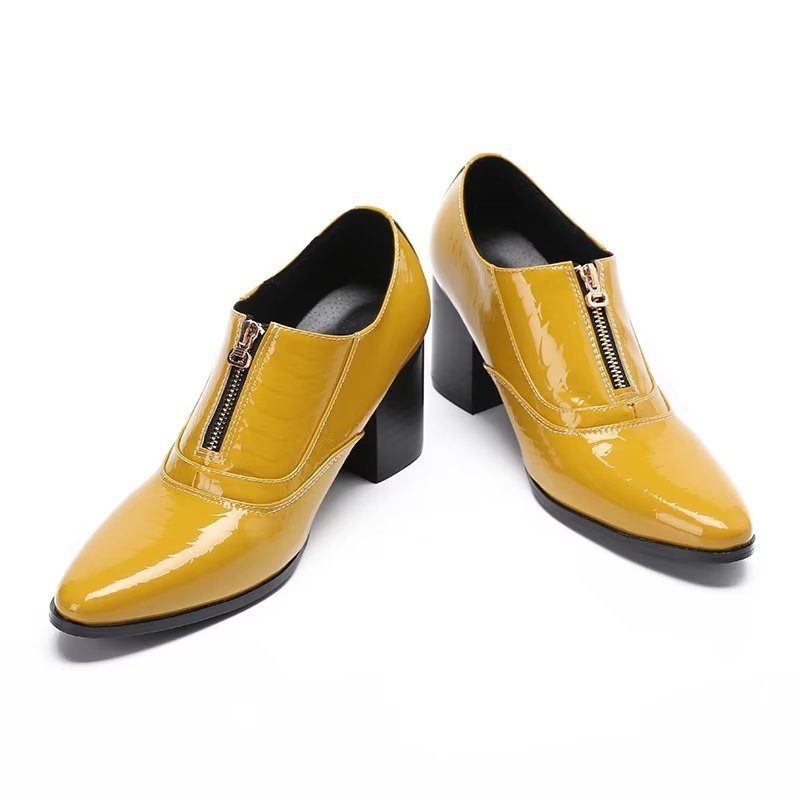 Sapatos Formais Masculinos Couro Genuíno Com Cadarço - Amarelo